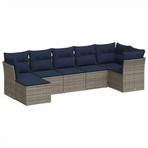 Juego de sofás de patio de ratán sintético gris de 7 piezas con cojines, muebles duraderos para exteriores - Product Image 2