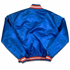 Veste universitaire en satin bleu royal personnalisée pour hommes, veste bomber à bordure contrastée orange, vente en gros, vêtements de sport pour équipes de baseball - Product Image 2