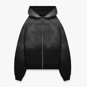 Vente en gros de blousons coupe-vent vintage en molleton éponge 100% coton, épais, délavé au soleil et à l'acide, avec fermeture éclair, de haute qualité et personnalisables - Product Image 4