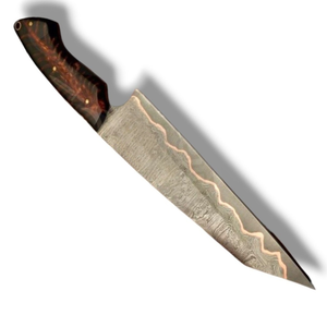 Couteaux de chef professionnels en acier Damas avec lame à bord plat tranchant, motif artistique et manche en bois naturel pour la découpe en cuisine - Product Image 3