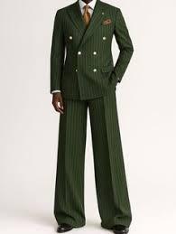 Traje de hombre verde a rayas de doble botonadura con cuello de muesca, conjunto formal de 2 piezas para bodas y eventos de negocios, con cierre de cremallera, tallas grandes - Product Image 4
