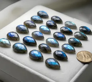 Pierre précieuse naturelle Labradorite à reflet bleu, taille poire à facettes, dos plat, pierre lâche pour bagues et pendentifs, qualité export, en gros - Product Image 5