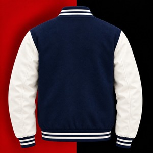 Veste varsity coupe-vent pour homme, col montant, en laine/polyester, fermeture boutonnée recouverte, vêtement d'extérieur décontracté pour l'hiver - Product Image 4