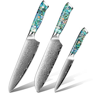 Ensemble de couteaux en acier Damas à 67 couches, 3 pièces, manche en nacre, luxe, haute qualité, Santoku, sushi, couteaux utilitaires en acier Damas - Product Image 1
