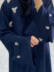 Abaya Azul Marino con Pedrería, Vestido Holgado de Manga Larga para Mujeres Musulmanas, Ropa Tradicional de Dubái para Eid - Product Image 1