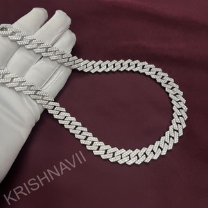 Chaîne cubaine plaquée or 18 carats avec moissanite taille émeraude 20 mm, style hip-hop glacé, collier de luxe pour homme, vente en gros personnalisée - Product Image 6
