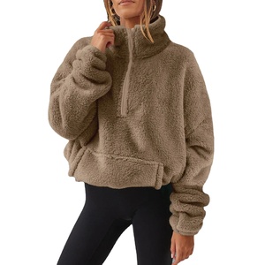 <b>Women's</b> Casual Hoodies Long Sleeve Mock Neck Half Zip Sweatshirt Fleece <b>Thermals</b> with Pocket Pullover <b>Top</b> Solid Color Loose Fit - Product Image 1