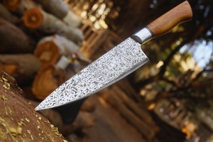 Custom Damascus Steel <b>Kitchen</b> Chef Knife Ergonomic Wooden Handle Leather Sheath Drop Point Blade Custom Logo/Private <b>Label</b> - Product Image 2