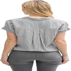 Camisa de Manga Corta de Chifón de Secado Rápido con Botones Vintage, Talla Grande para Mujer, Color Sólido Personalizado para Primavera y Verano - Product Image 2