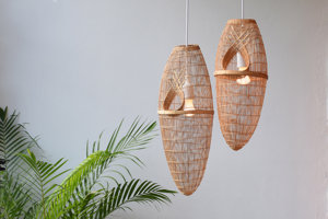 Hanging Repurposed Fishing Trap Basket Pendant Light <b>Tall</b> Woven Boho Rustic Lampshade Bamboo Wood Supplier Manufacturer - Product Image 5