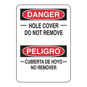 Panneau de signalisation bilingue Danger Hole Cover Sign rouge et blanc réfléchissant pour la sécurité des chantiers Brady - Product Image 3