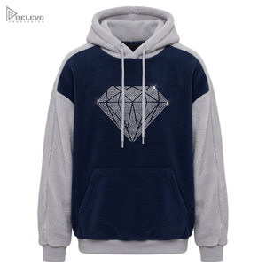 Custom Heavyweight 100% Cotton <b>Fleece</b> Hoodie Unisex Navy <b>Grey</b> Rhinestone Diamond Pullover Hoodie with Kangaroo Pocket - Product Image 1