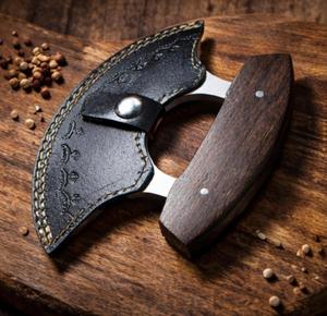 Hand Carved Stainless Steel Viking Style Pizza Cutter with Burnt Wood Handle Ulu Knife Design for Restaurant Use - Product Image 5