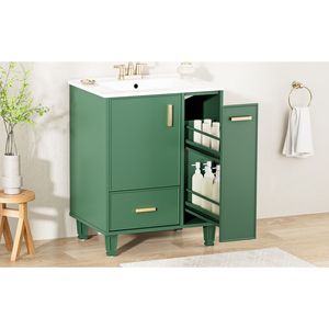 Mobile bagno in legno massello da 24 pollici con telaio in MDF, lavabo, ripiano portaoggetti, cassetto profondo e mobiletto a 2 livelli con cestello estraibile - Product Image 6