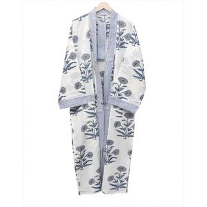 Bata Larga de Algodón 100% para Mujer con Bordado Floral, Cuello en V, Manga Larga, Estilo Clásico, Cierre con Cinturón, Suave, Transpirable y de Secado Rápido - Product Image 5