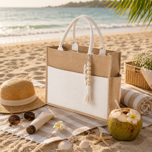 Juco Luxury Jute Travel Tote Bag Cotton Handles Reusable Carry Bag for Women Travel Shopping Office Storage B2B Wholesale - Product Image 3