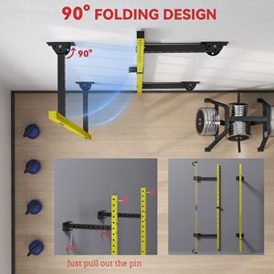 Rack per Squat Pieghevole Regolabile con Barra per Trazioni, Capacità 450 kg, Montabile a Parete, Colore Giallo - per Allenamenti e Training - Product Image 3