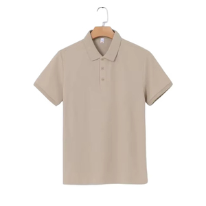 Men's Khaki <b>Half</b> Sleeve for <b>Shirt</b> Pique Fabric 100% Cotton Breathable Casual Style Regular Fit Solid Color <b>Button</b> Design 240g - Product Image 2