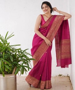 Export Quality Designer Women <b>Wedding</b> Festival Traditional <b>Modest</b> Ethnic Silk pink Floor-Length Quick Dry All Seasons Saree - Product Image 2