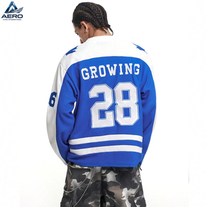 Servicio OEM ODM, Camisetas y Tops de Hockey sobre Hielo para Adultos, 100% Poliéster, Manga Larga, Corte Holgado, Rayas de Color en Contraste, Bordado con Letras - Product Image 2