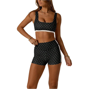 Custom Women's Polka Dot Crop <b>Top</b> and High Waisted Biker Shorts Workout Set Fitted Sleeveless Yoga Wear Polyester - Product Image 3