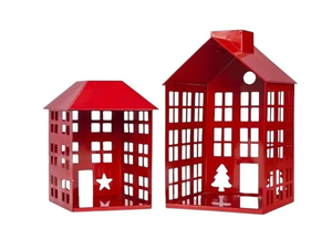 Red Metal House-Shaped Christmas Decorations with <b>Star</b> and <b>Tree</b> Cutouts Traditional Holiday Ornament - Product Image 5