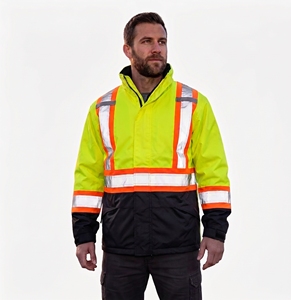 custom reflective safety <b>jacket</b> men <b>hi</b> <b>vis</b> neon yellow <b>orange</b> tape black color block workwear waterproof warm winter padded top - Product Image 1