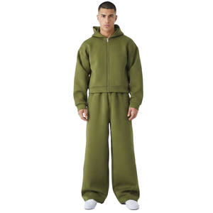 Ensemble survêtement homme bleu clair avec détails en panneaux, sweat à capuche zippé et pantalon assorti, vente en gros OEM ODM - Product Image 4