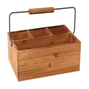 Wooden Storage Box Rectangular With Black Metal Handle Handmade For <b>Kitchen</b> Sundries Organization Rustic Style Wooden <b>Caddy</b> - Product Image 5