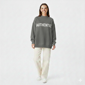 Sweat-shirt à col montant pour femme, 100% coton, tissu polaire respirant, séchage rapide, écologique, col montant à épaules tombantes - Product Image 1