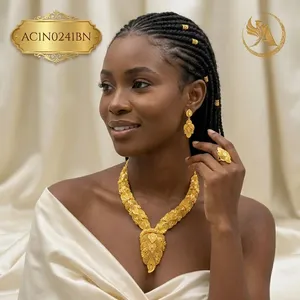 New Style Classic Women's <b>Charm</b> Necklace Set Box Chain with Gold Plated Brass Floral Pattern Fashion Necklace - Product Image 3