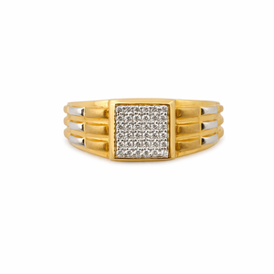 Gold Plated Diamond Square <b>Ring</b> Two Tone Pave Inlaid Signet Band <b>for</b> <b>Men</b> Women Party Gift - Product Image 1