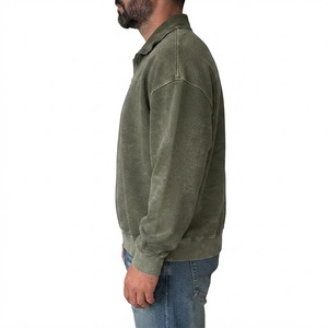Sudadera de hombre lavada color oliva con media cremallera, corte relajado, cuello alto, mezcla de algodón, estilo vintage, informal, manga larga, para otoño e invierno - Product Image 3
