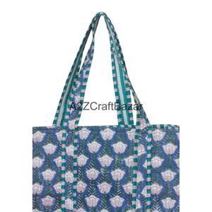 Quilted 100% Cotton Tote <b>Bag</b> Striped Large Capacity Reusable Eco Friendly Beach Tote Shopping Travel Daily Carry Shoulder <b>Bag</b> - Product Image 5