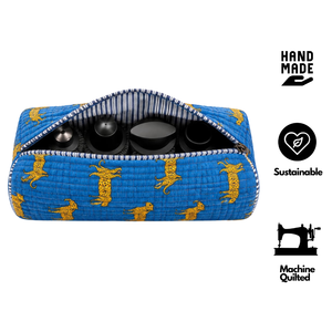 Sac de voyage multifonctionnel en coton matelassé bleu avec imprimé léopard jaune, fermeture éclair, poignée souple, pour sèche-cheveux Dyson - Product Image 2