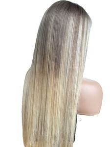 Couleur Ombre Avec Blond Highlight Raw HD 5*5 Lace Closure Perruques 100% Perruques de Cheveux Humains Noeud Unique Avec Bleach Knot - Product Image 5