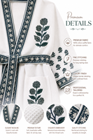 Peignoir Kimono en Coton Imprimé à la Main de Jaipur, Robe de Chambre Longue pour Femme, Peignoir de Demoiselle d'Honneur, Vêtement de Détente et de Nuit
