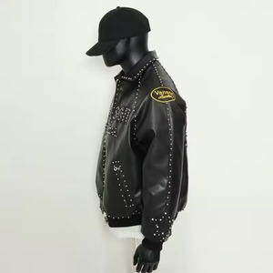 Chaqueta de Cuero para Hombre, Estilo Casual, Cuello Alto, Ajustada, de Piel de Oveja, Prenda Exterior de Cuero Genuino, Etiqueta de Marca Personalizada, Venta al Por Mayor - Product Image 3