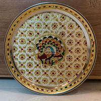Nouvel Arrivage – Thali de Prière Indien en Acier Minakari Fait Main Traditionnel, 12 Pouces, Multicolore – Cadeau de Mariage Indien, Décoration d'Intérieur, Cadeau de Pendaison de Crémaillère
