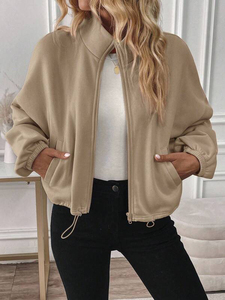 Streetwear Women Sweatshirts Minimalist Brushed Fleece Full Zip Oversized Bomber Jacket Drawcord Hem Custom Logo Hoodies Factory - Product Image 2