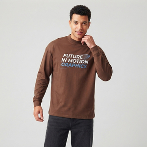 T-shirts surdimensionnés imprimés personnalisés pour hommes, col haut, manches longues, style streetwear, tee-shirt 100% coton 220GSM, vêtements décontractés pour hommes - Product Image 6