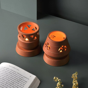 Juego de 2 (SAMARA - VIPASSANA) - Lámpara de terracota artesanal para velas de té, ideal para tu mesa de estudio, mesa de comedor o mesa auxiliar. - Product Image 1