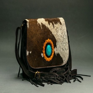 New Western Style Real Tooled Hair On Cowhide Leather Crossbody Bag Hot Selling Women Handcrafted Genuine Leather <b>Laptop</b> Handbag - Product Image 1