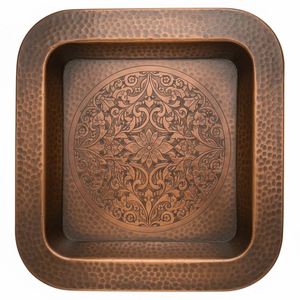 <b>Moroccan</b> Style <b>Decorative</b> Platter Handmade Pure Copper Engraved Flower Design Rectangular Serving Tray With Handles For Hotels - Product Image 3