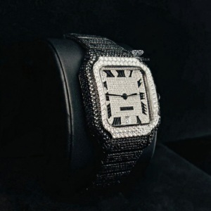Montre de luxe pour homme, entièrement pavée de diamants Moissanite noirs et blancs, automatique, en acier inoxydable, style Hip Hop. - Product Image 3