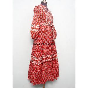 Vestido Maxi de Manga Corta con Cuello en V, 100% Algodón Hecho a Mano, Estampado Floral, Estilo Y2K, Casual, Ecológico, Transpirable, para Uso Diario - Product Image 5