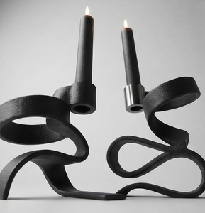 Juego de 2 Portavelas de Metal Negro con Base de Cinta Trenzada, Candelabros Modernos Esculturales para Decoración del Hogar - Product Image 4