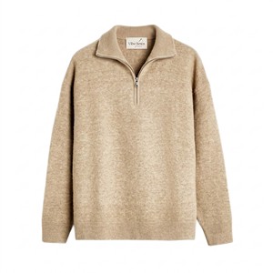 Custom Logo OEM Quiet Luxury Men's Wool Cashmere Quarter Half Zipper Stand Collar Rib Knit Top Slim Fit Pullover Knitted <b>Sweater</b> - Product Image 6