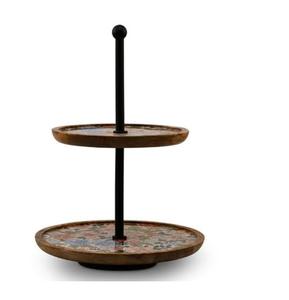 Support à gâteau en bois émaillé fait main avec plateau en métal design, présentoir à gâteau, vaisselle décorative - Product Image 3