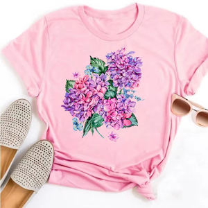 T-shirts pour femmes à imprimé floral, décontractés, respirants, doux, à manches courtes, amples, confortables, imprimés, pour l'été - Product Image 5